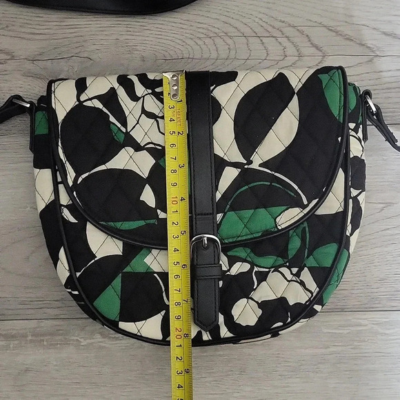 Vera Bradley Imperial Rose Green Black White Slim Saddle Bag Crossbody - Picture 14 of 16